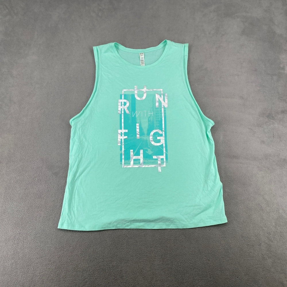 Under Armour HeatGear Mint Green Run With Fight Muscle Tank Top Womens LG